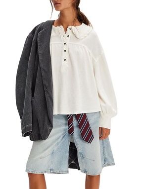 Free People Queen Of Hearts Thermal Top in Clean Ivory